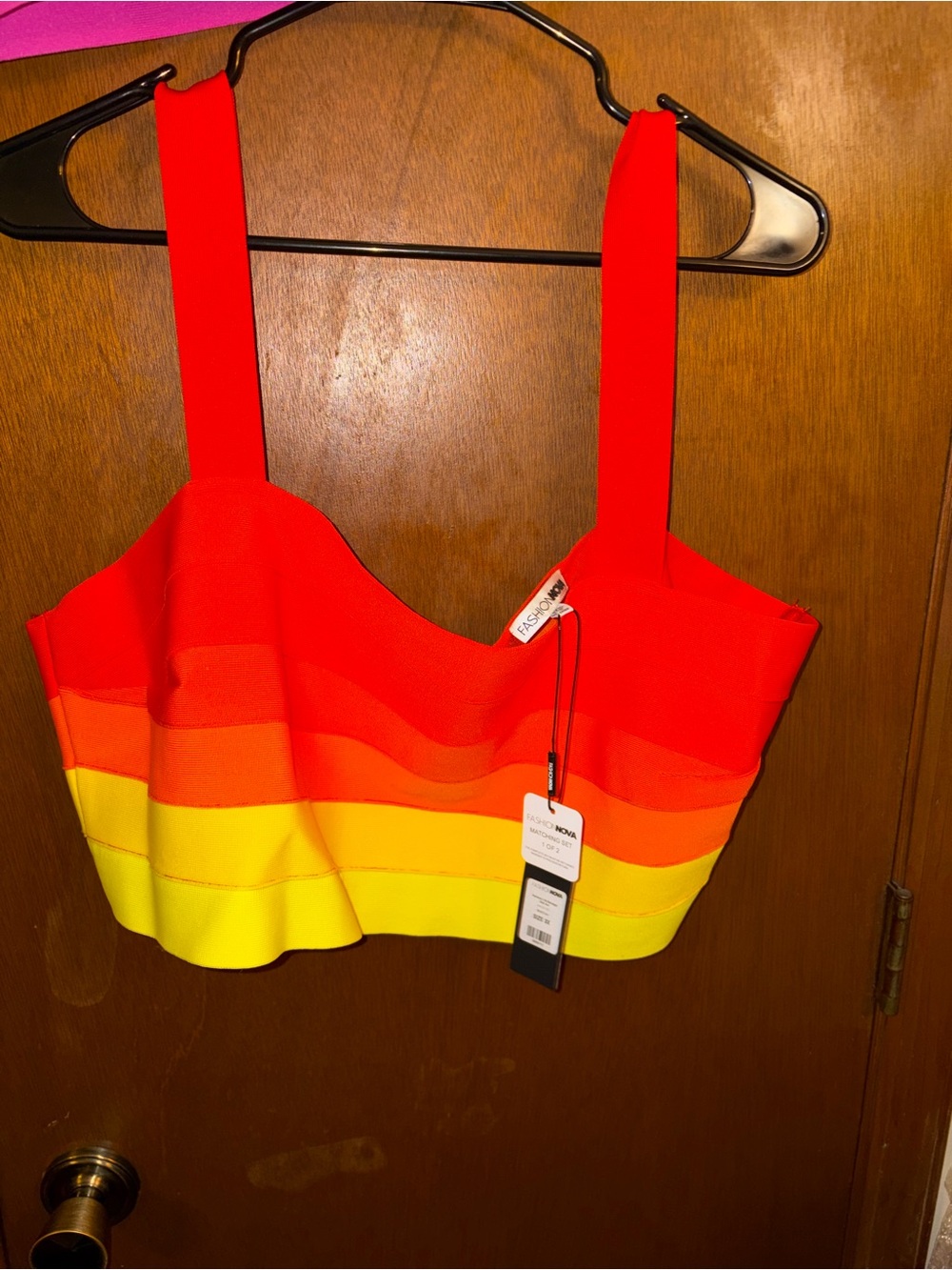 Fashion Nova Rainbow Bandage Skirt Set - Red to Purple - Picture 7 of 11